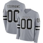 Custom Gray Black-White Long Sleeve Authentic Football Jersey