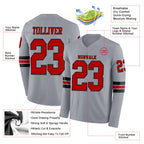 Custom Gray Red-Black Long Sleeve Authentic Football Jersey