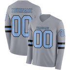 Custom Gray Light Blue-Black Long Sleeve Authentic Football Jersey