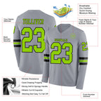 Custom Gray Neon Green-Black Long Sleeve Authentic Football Jersey