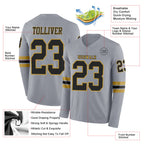 Custom Gray Black-Old Gold Long Sleeve Authentic Football Jersey