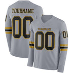 Custom Gray Black-Old Gold Long Sleeve Authentic Football Jersey