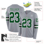 Custom Gray Green-White Long Sleeve Authentic Football Jersey