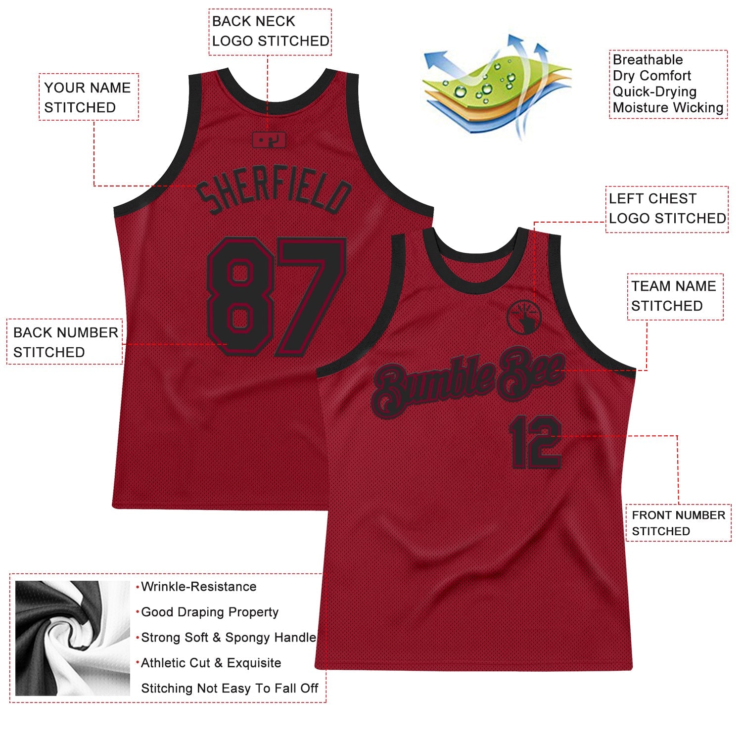 Custom Maroon Black Authentic Throwback Basketball Jersey