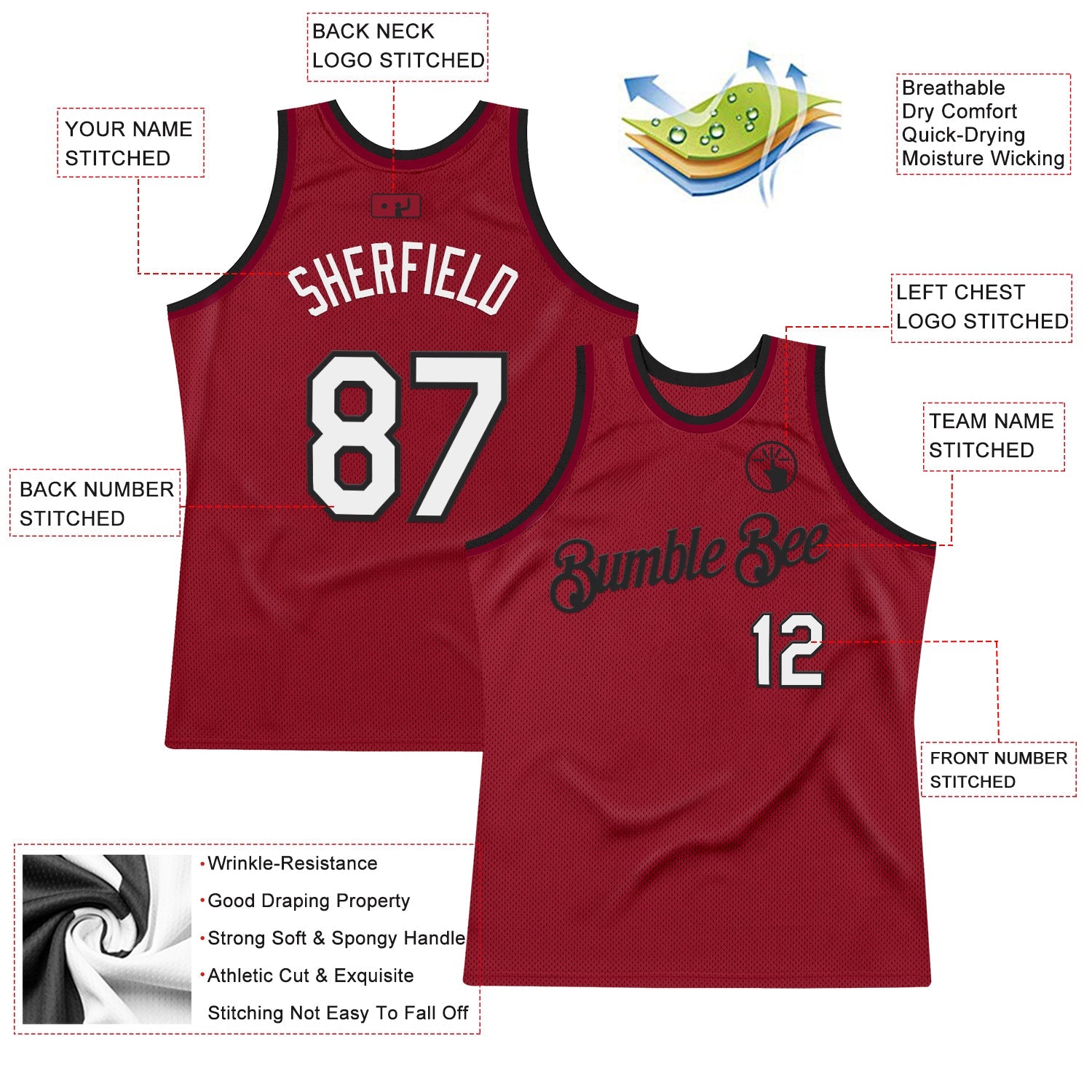 Custom Maroon White-Black Authentic Throwback Basketball Jersey
