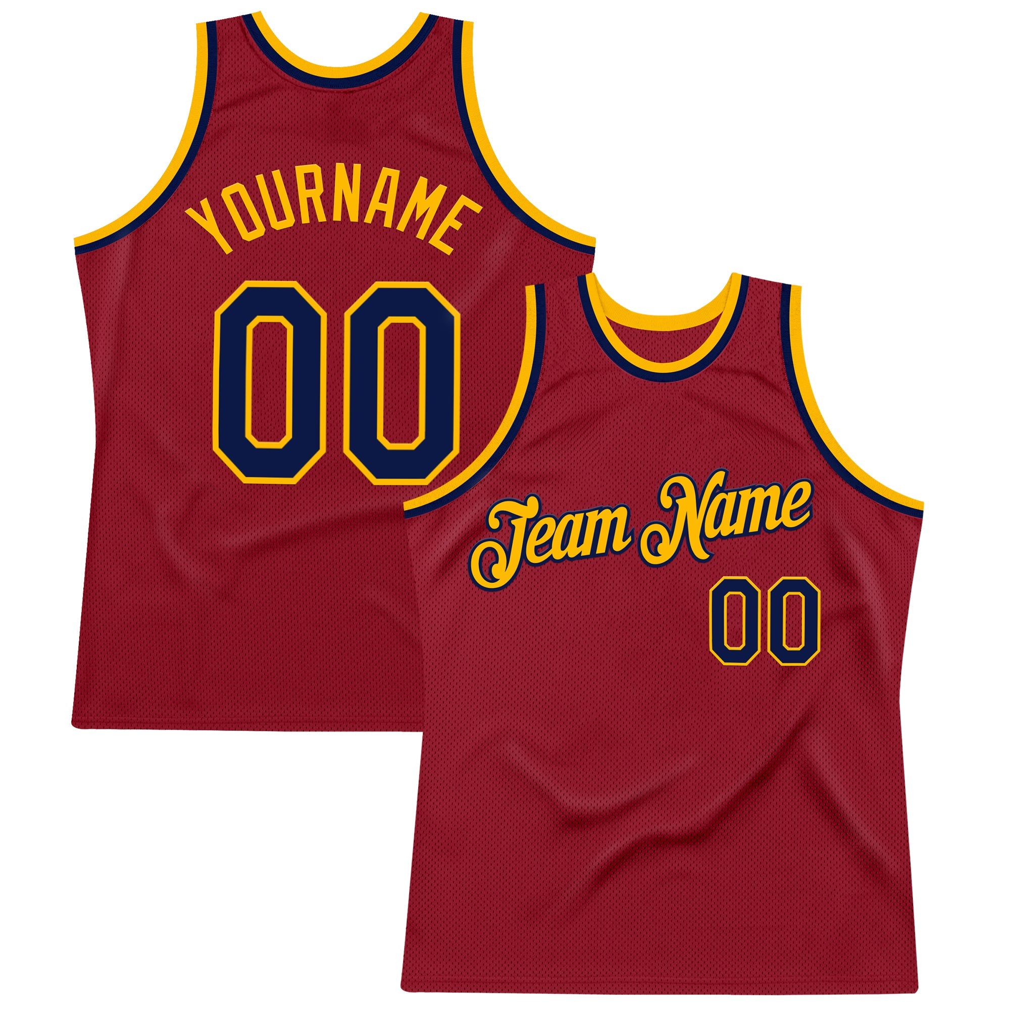 Custom Maroon Navy-Gold Authentic Throwback Basketball Jersey