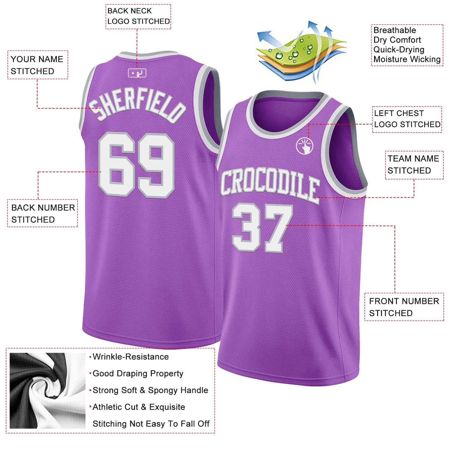 Custom Medium Purple White-Gray Authentic Basketball Jersey