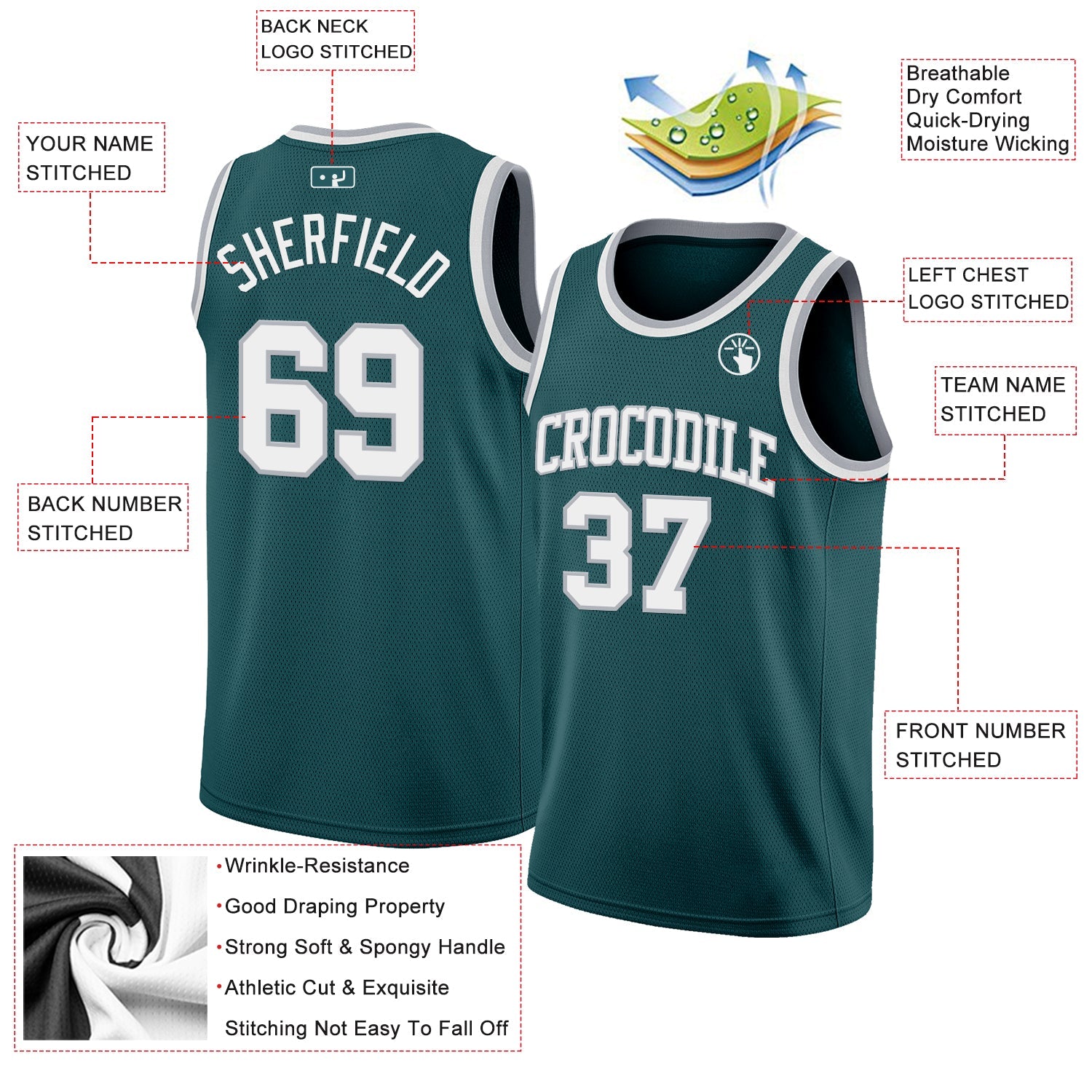Custom Midnight Green White-Gray Authentic Basketball Jersey