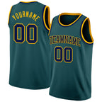 Custom Midnight Green Navy-Gold Authentic Basketball Jersey