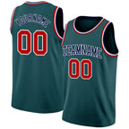 Custom Midnight Green Red White-Navy Authentic Basketball Jersey
