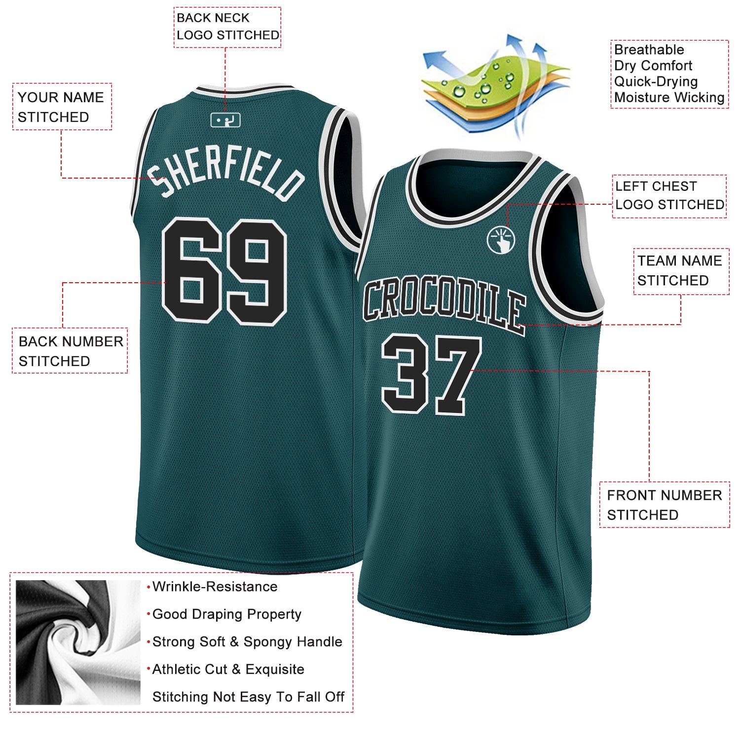 Custom Midnight Green Black-White Authentic Basketball Jersey