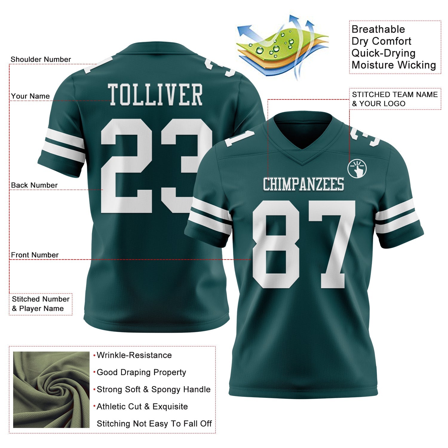 Custom Midnight Green White Authentic Football Jersey