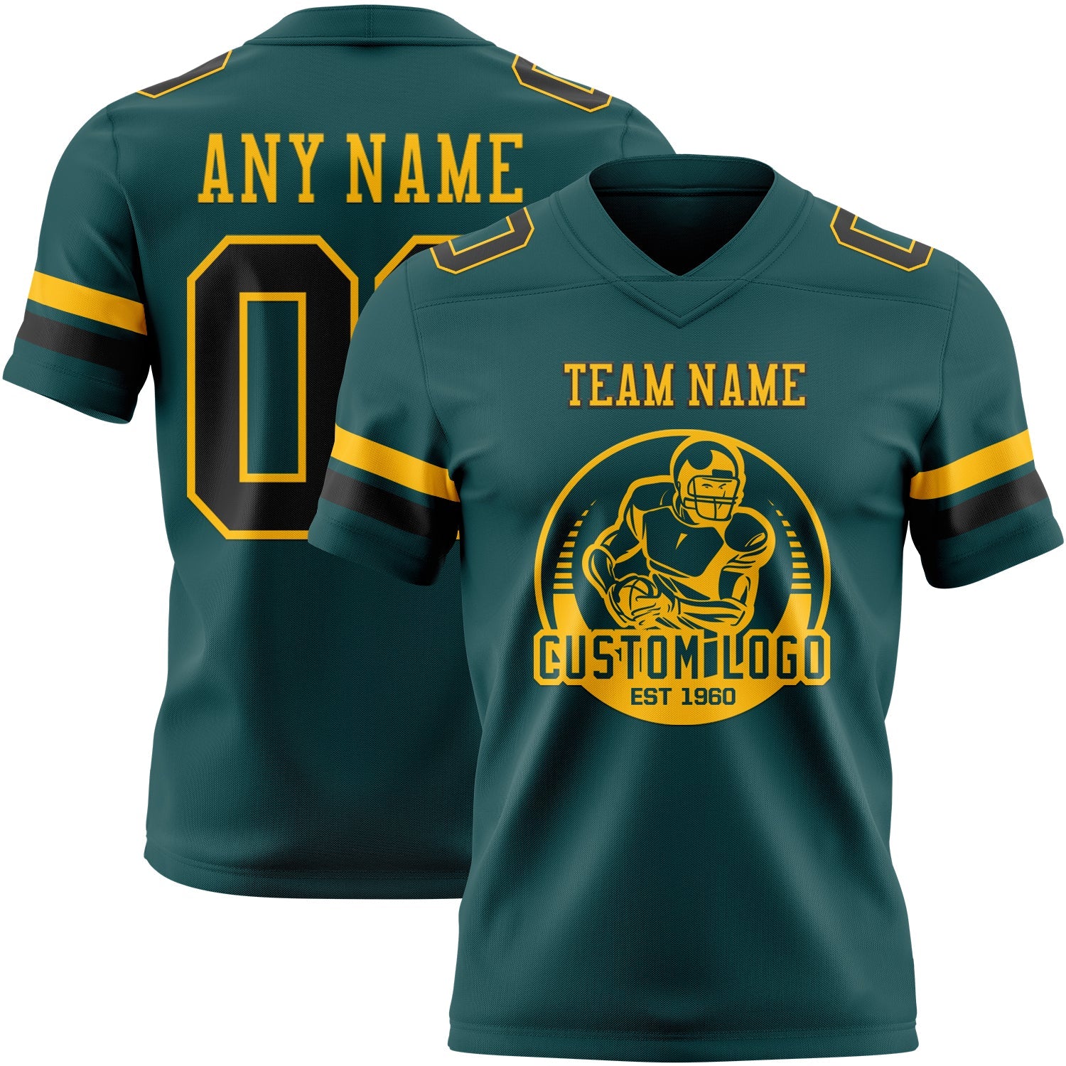 Custom Midnight Green Black-Old Gold Authentic Football Jersey