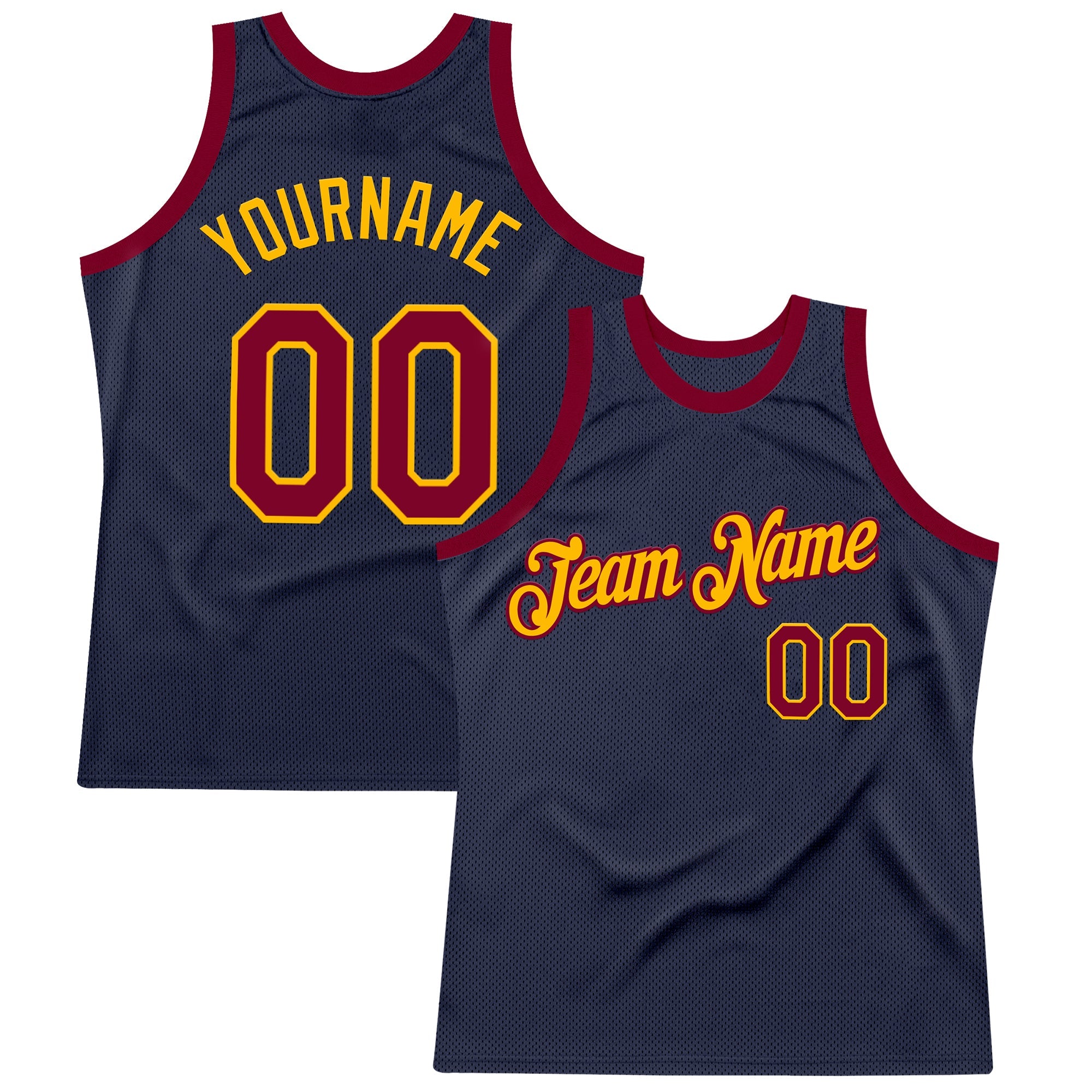 Custom Navy Maroon-Gold Authentic Throwback Basketball Jersey