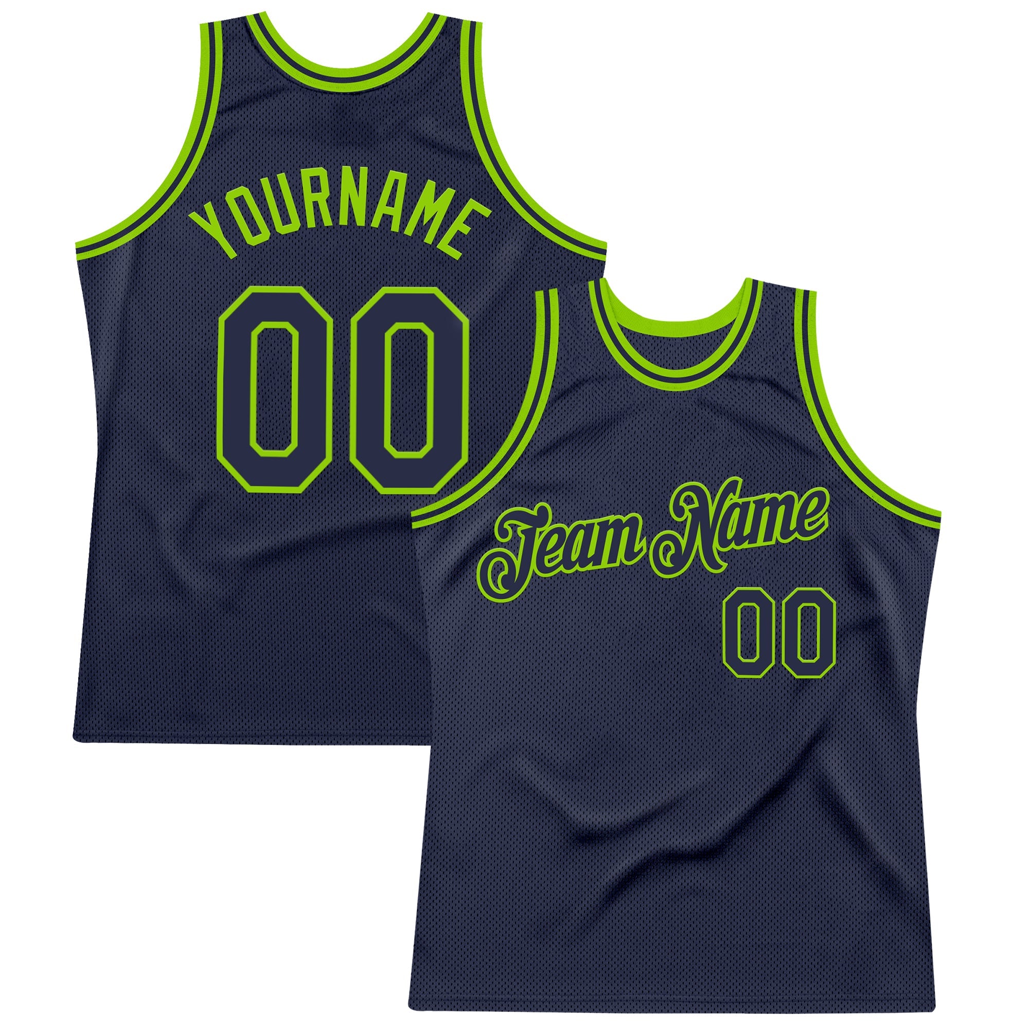 Custom Navy Neon Green Authentic Throwback Basketball Jersey