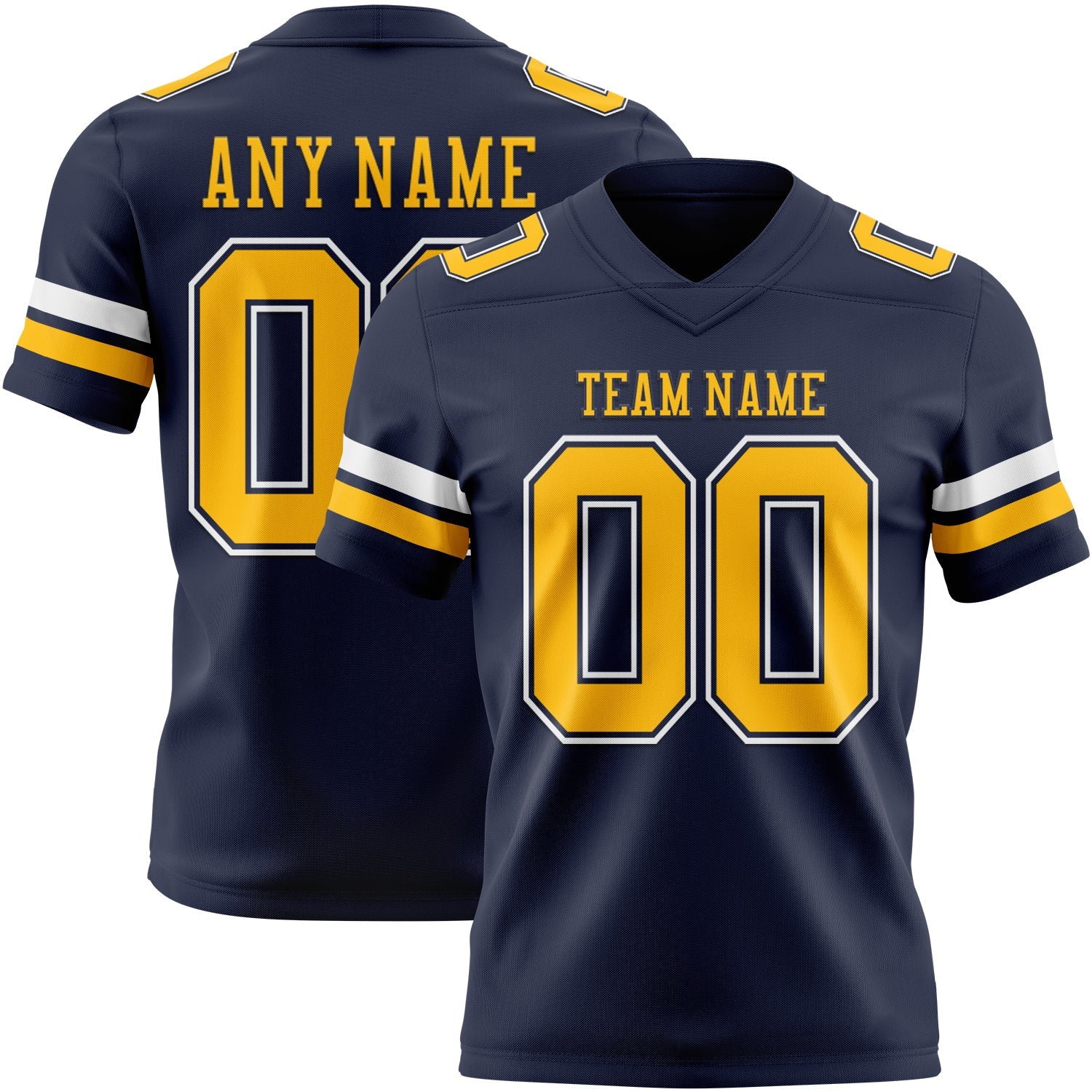 Custom Navy Gold-White Authentic Football Jersey