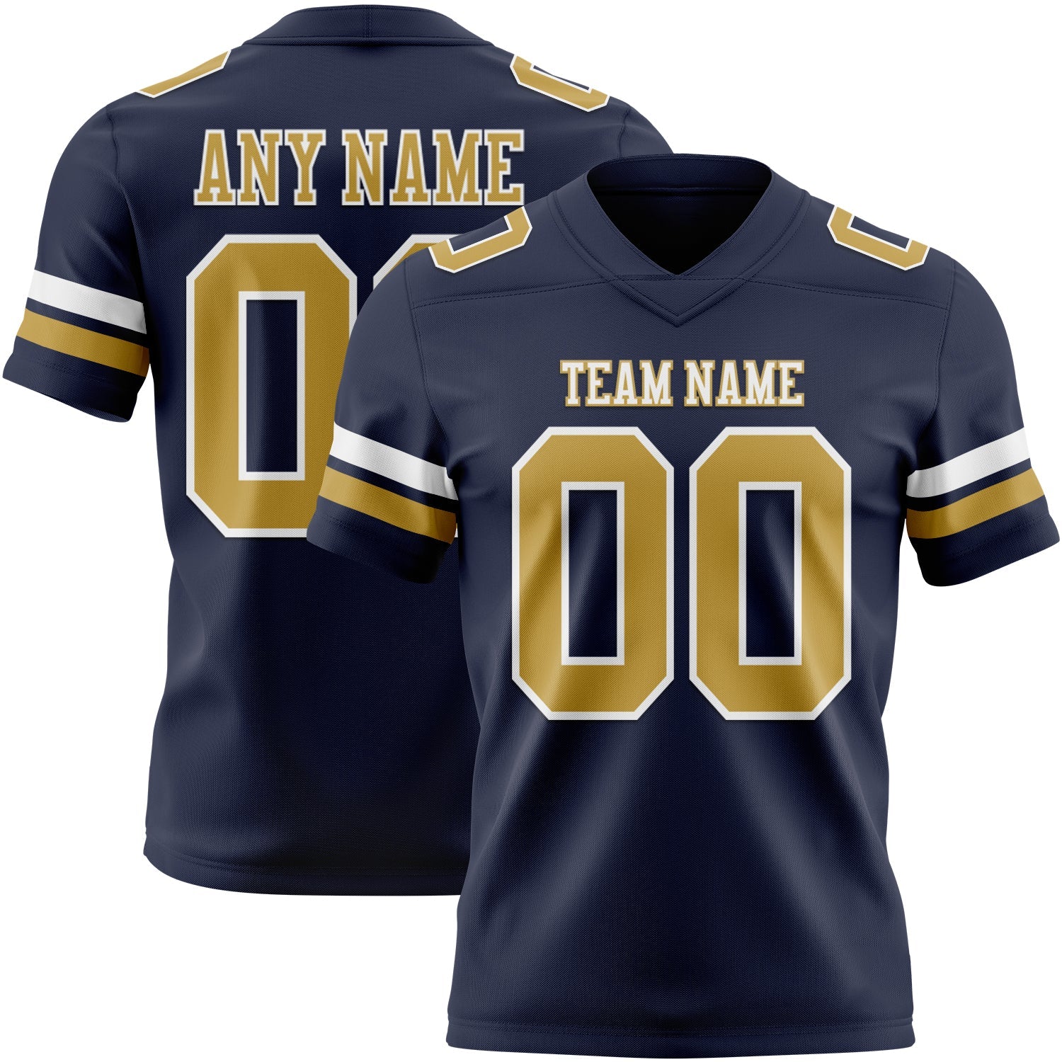 Custom Navy Old Gold-White Authentic Football Jersey