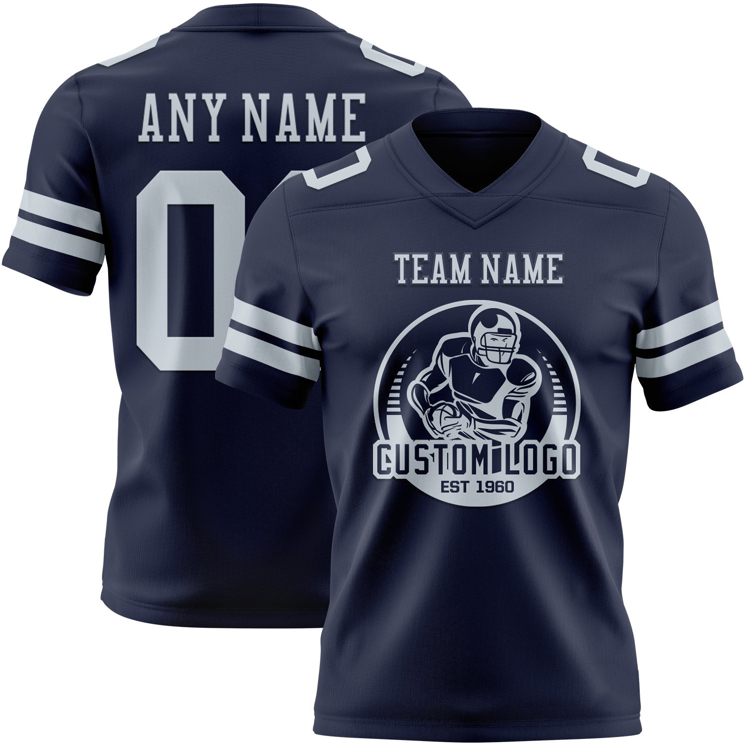 Custom Navy Silver Authentic Football Jersey