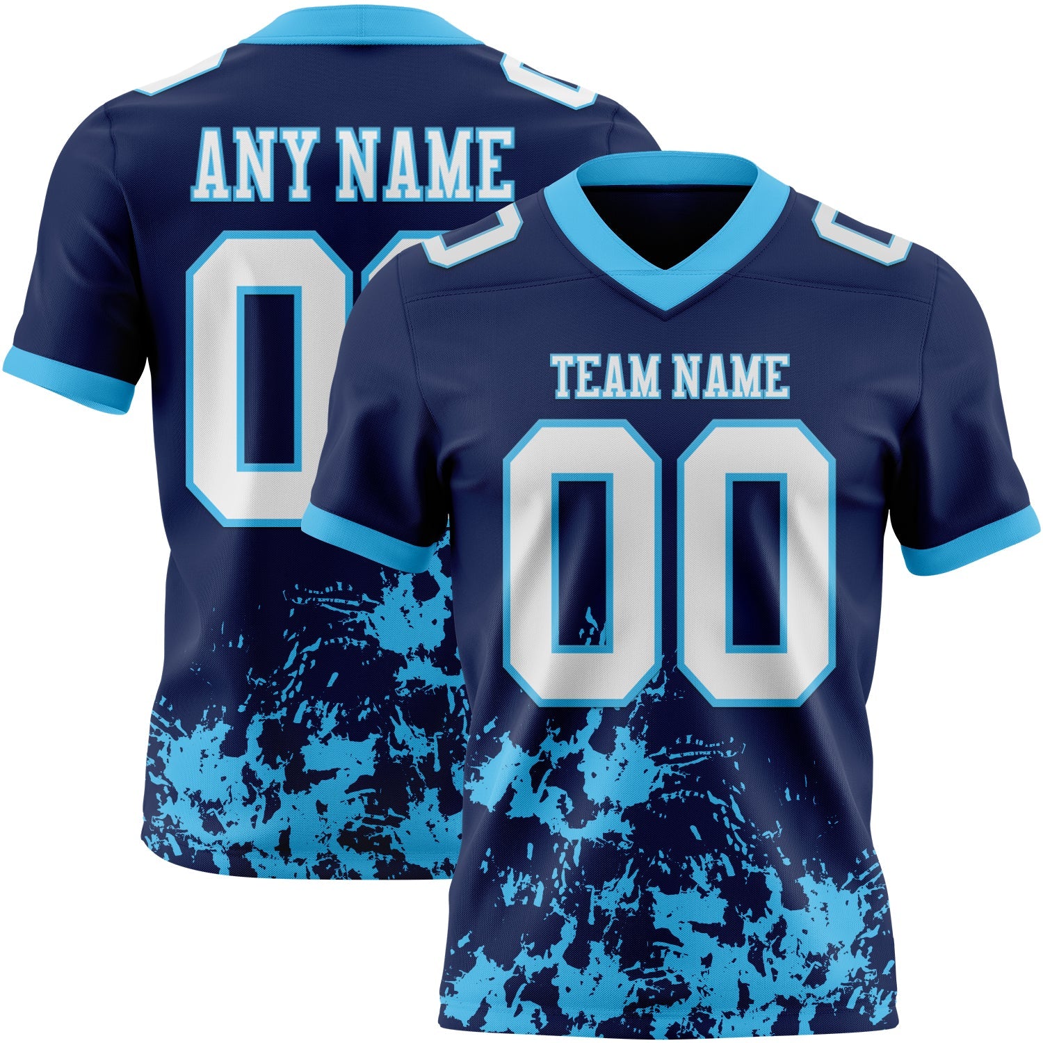 Custom Navy White-Sky Blue 3D Pattern Splash Authentic Football Jersey