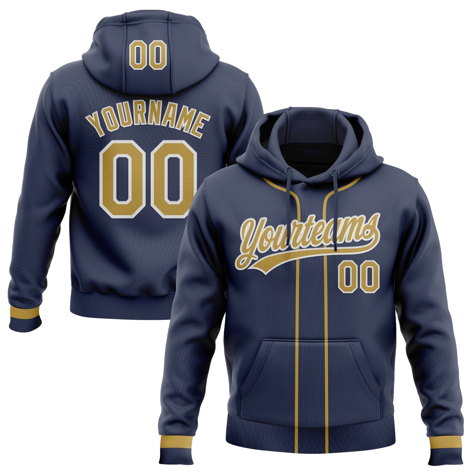 Custom Stitched Navy Old Gold-White Baseball Pullover Sweatshirt Hoodie