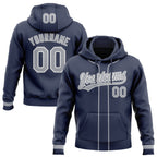 Custom Stitched Navy Gray-White Baseball Pullover Sweatshirt Hoodie
