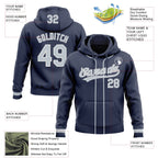 Custom Stitched Navy Silver-White Baseball Pullover Sweatshirt Hoodie