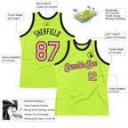 Custom Neon Green Medium Pink-Black Authentic Throwback Basketball Jersey