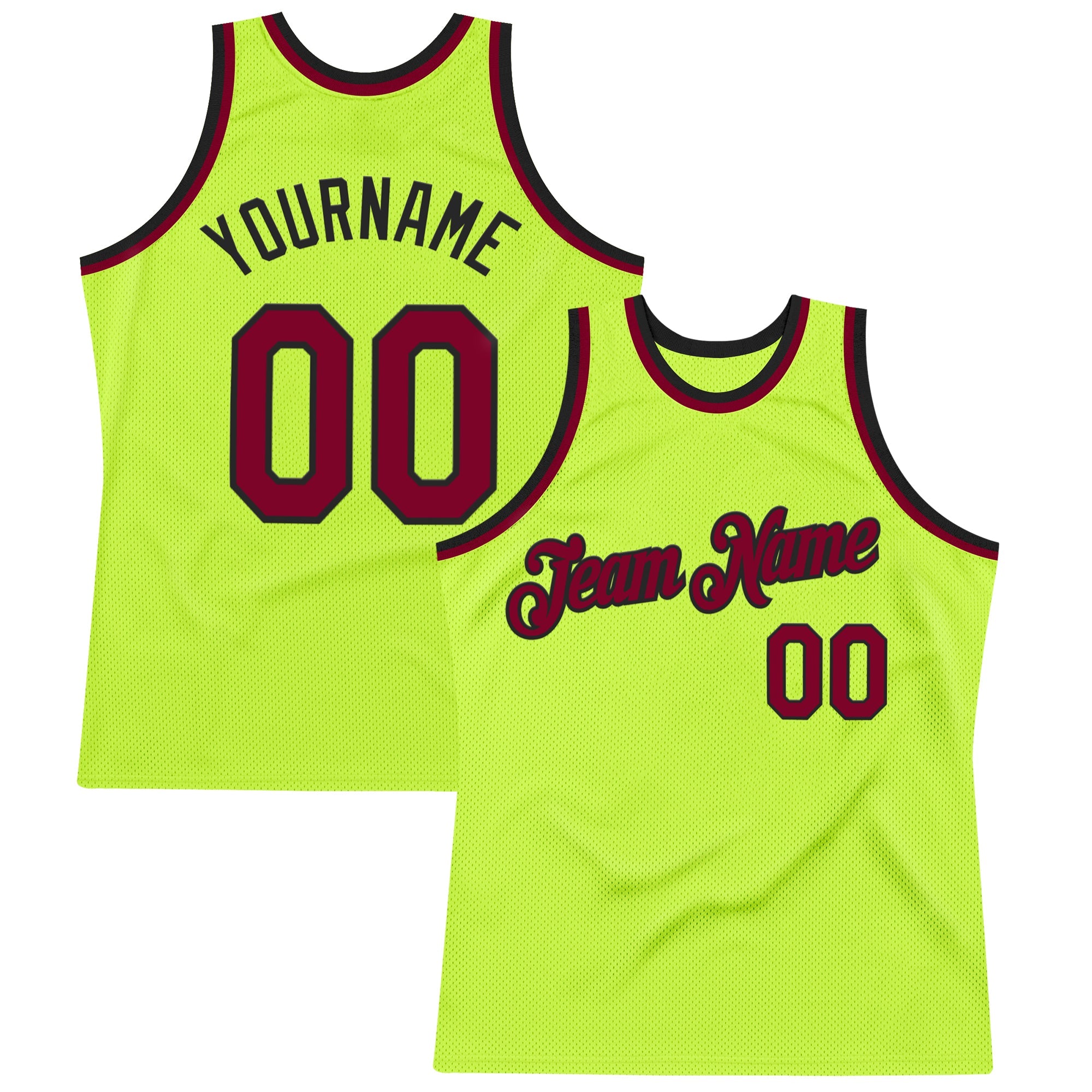 Custom Neon Green Maroon-Black Authentic Throwback Basketball Jersey
