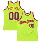 Custom Neon Green Purple-Orange Authentic Throwback Basketball Jersey