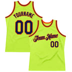 Custom Neon Green Navy-Orange Authentic Throwback Basketball Jersey