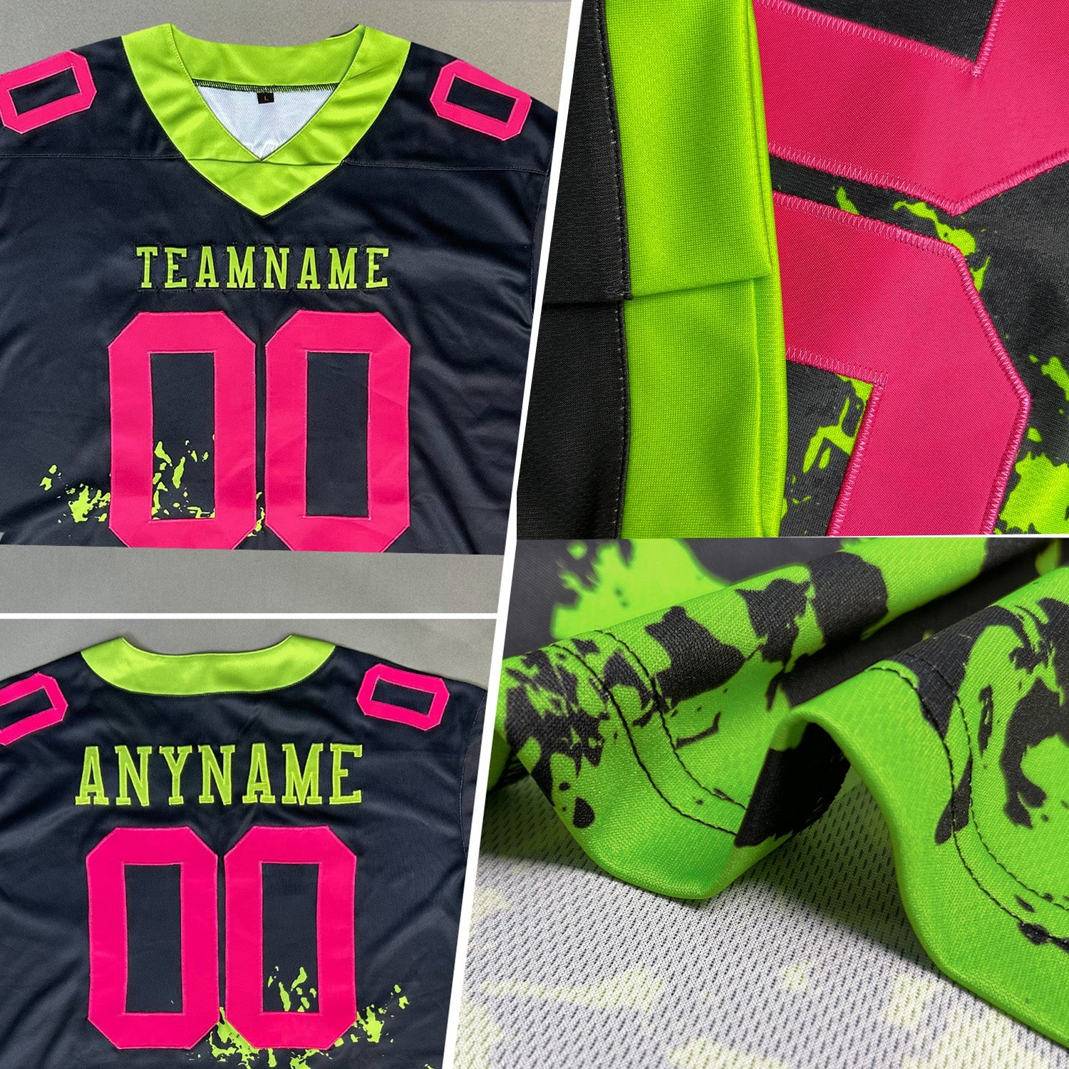 Custom Neon Green Navy-Gray 3D Pattern Splash Authentic Football Jersey