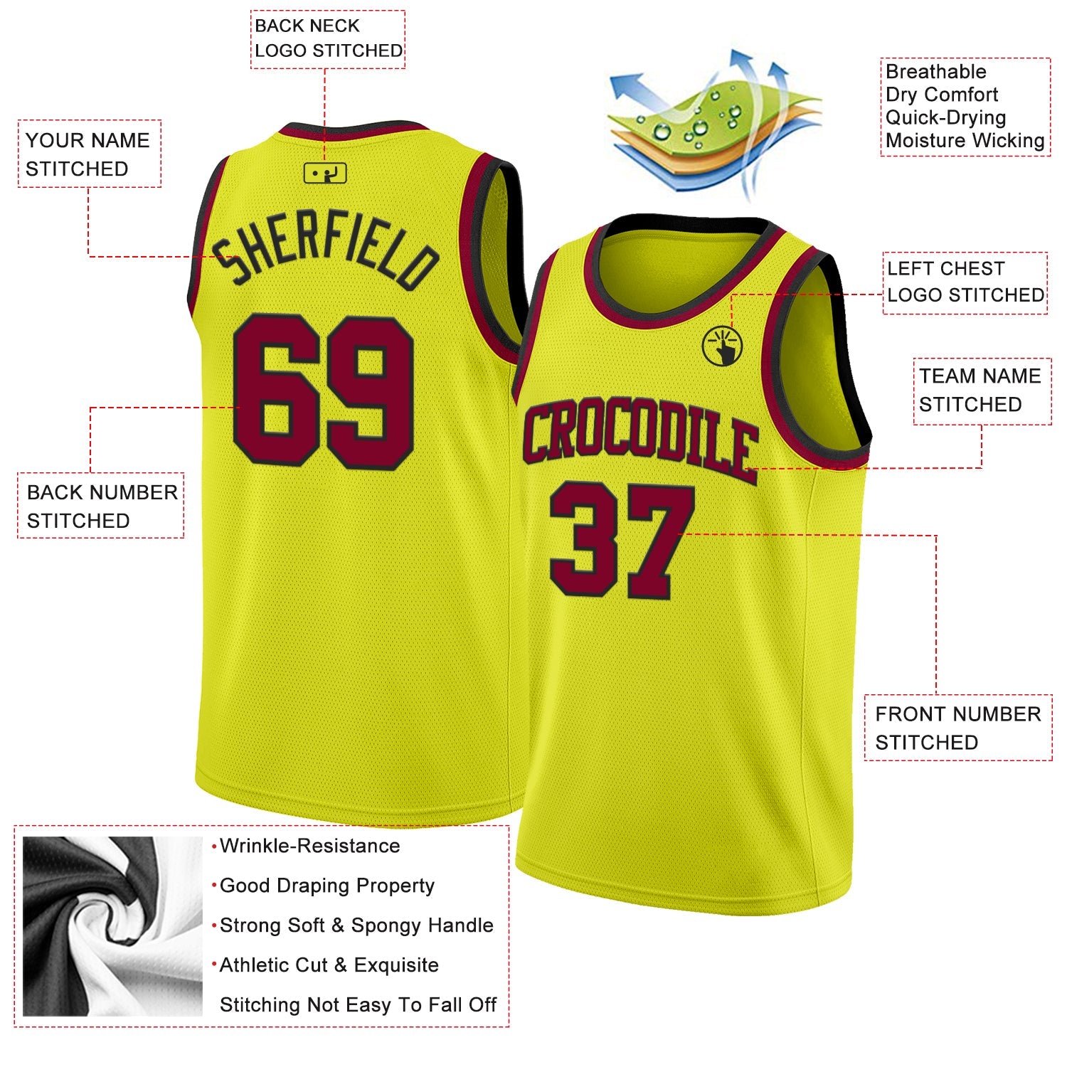 Custom Neon Yellow Maroon-Black Authentic Basketball Jersey