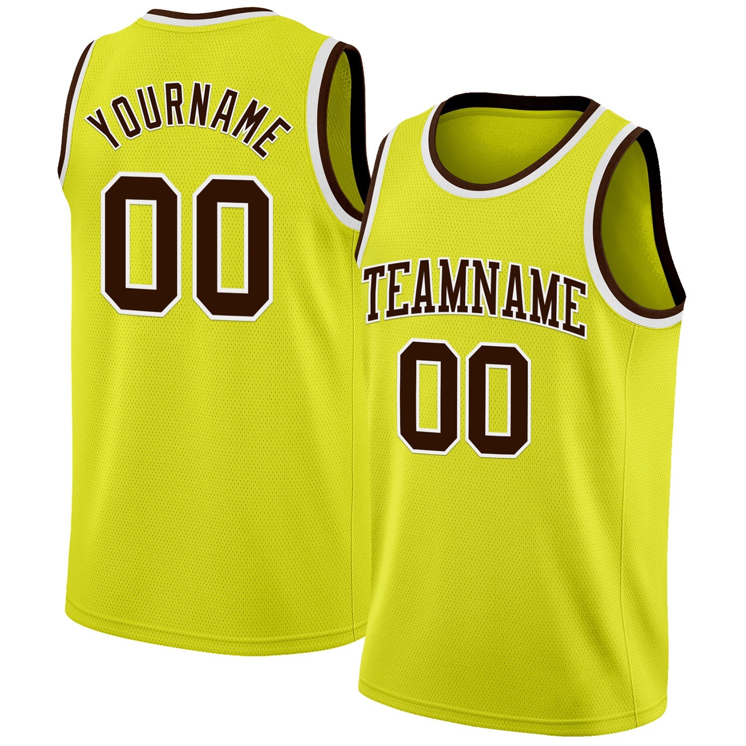 Custom Neon Yellow Brown-White Authentic Basketball Jersey