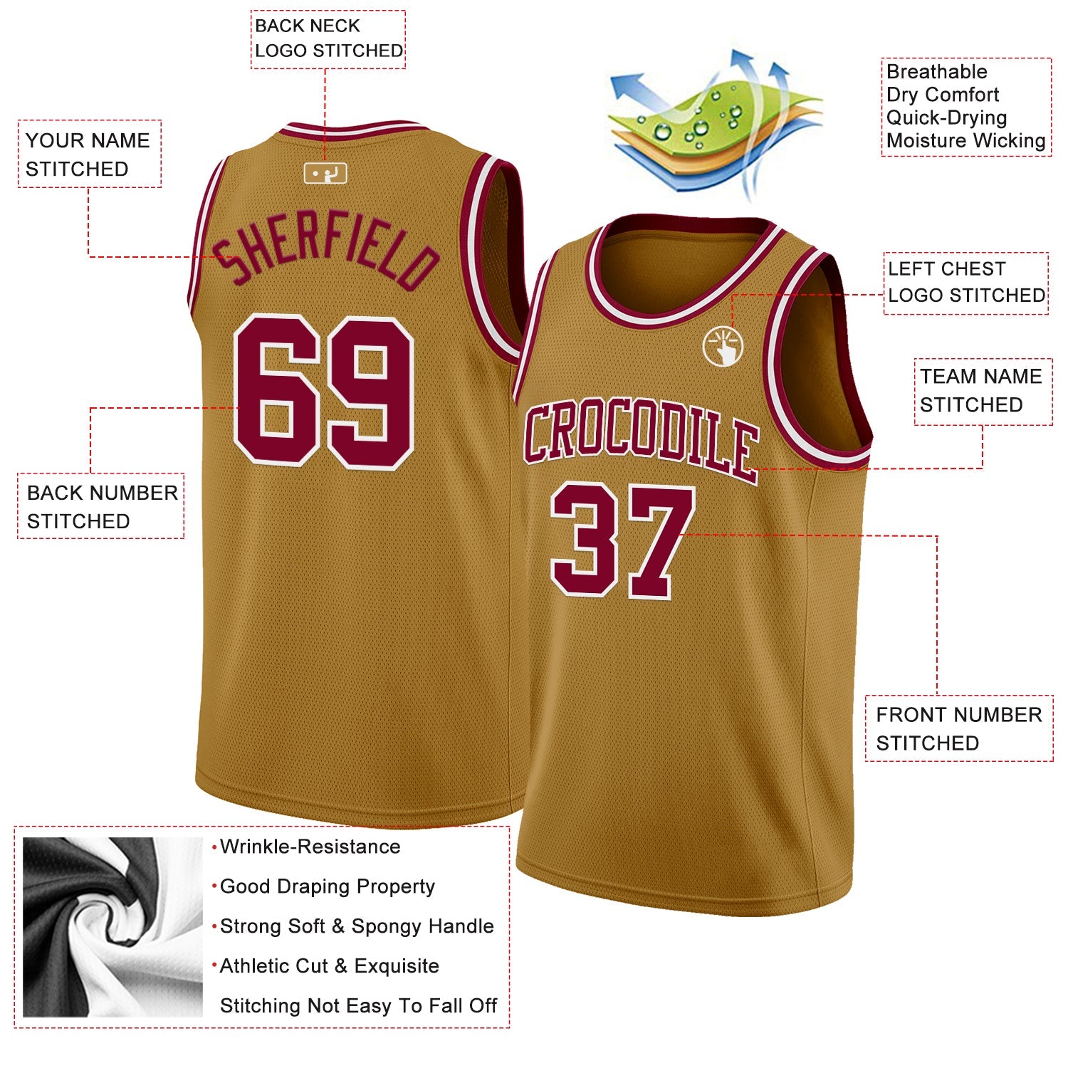 Custom Old Gold Maroon-White Authentic Basketball Jersey