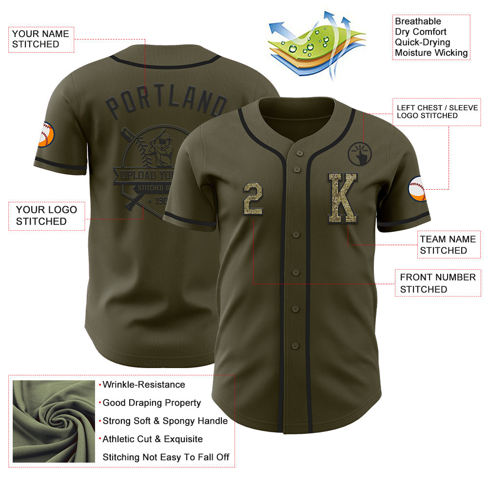 Custom Olive Camo-Black Authentic Salute To Service Baseball Jersey