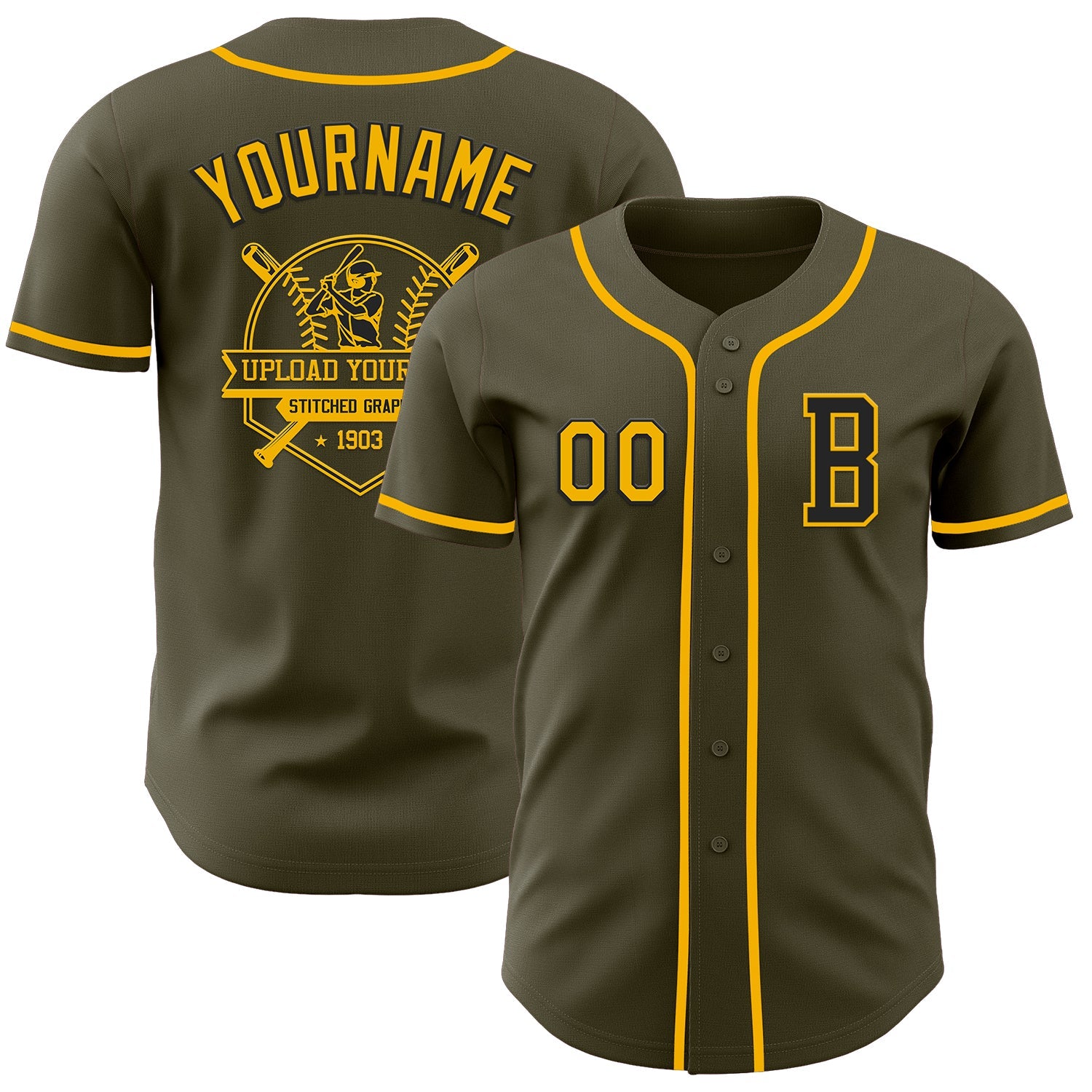 Custom Olive Gold-Black Authentic Salute To Service Baseball Jersey