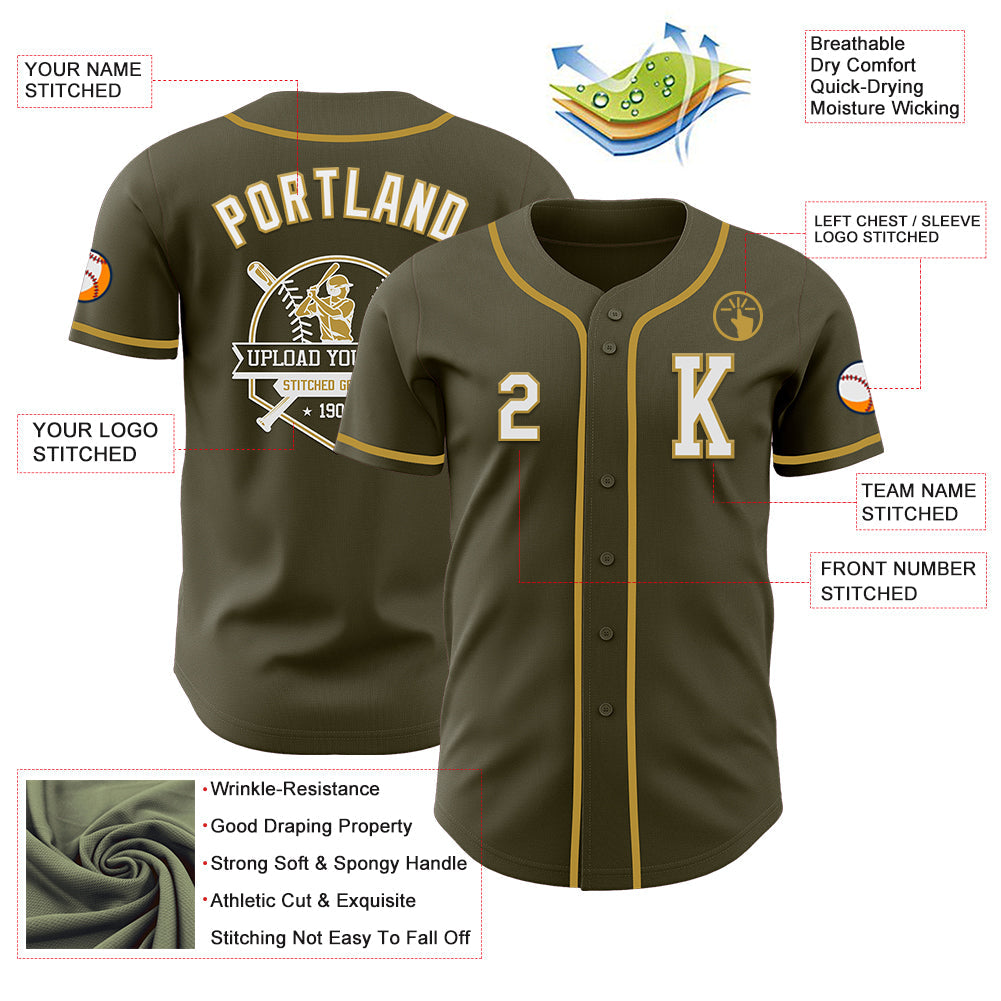 Custom Olive White-Old Gold Authentic Salute To Service Baseball Jersey