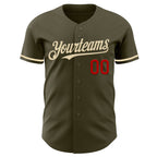 Custom Olive Cream-Red Authentic Salute To Service Baseball Jersey
