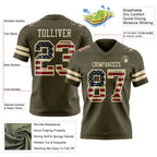 Custom Olive Vintage USA Flag-Cream Authentic Salute To Service Football Jersey