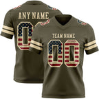 Custom Olive Vintage USA Flag-Cream Authentic Salute To Service Football Jersey
