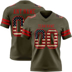 Custom Olive Vintage USA Flag-Red Authentic Salute To Service Football Jersey