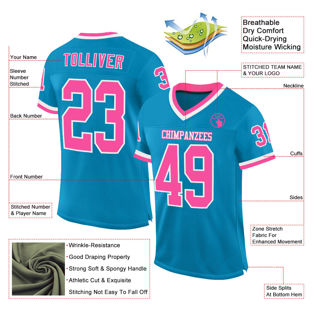 Custom Panther Blue Pink-White Mesh Authentic Throwback Football Jersey