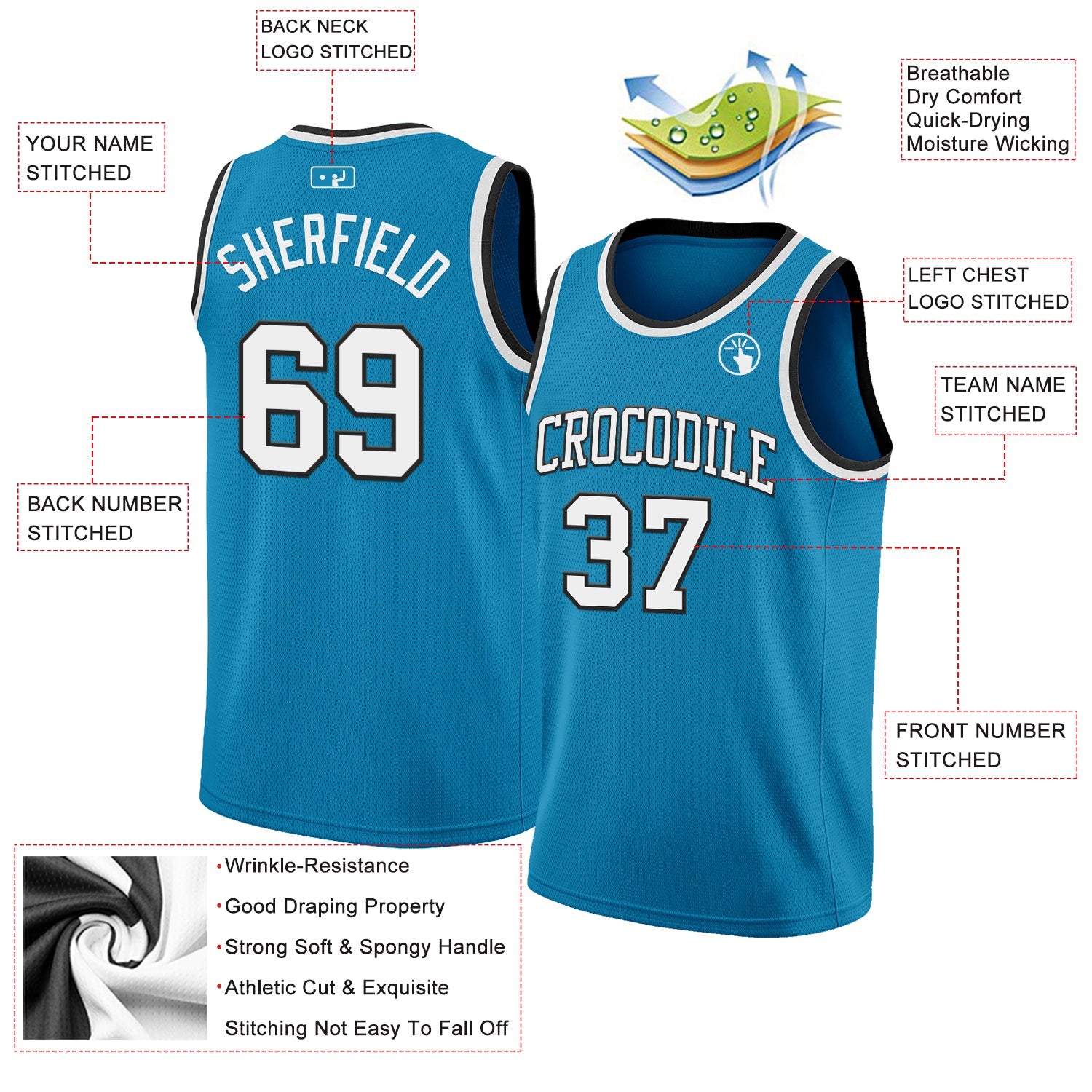 Custom Panther Blue White-Black Authentic Basketball Jersey