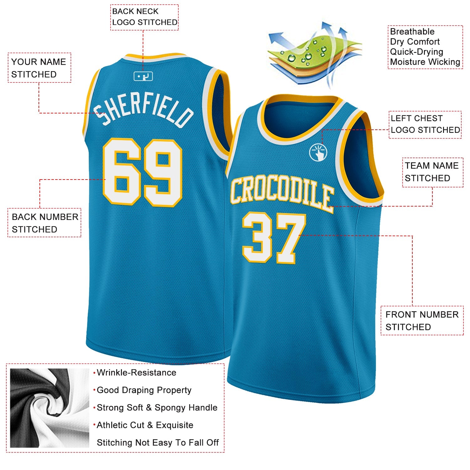 Custom Panther Blue White-Gold Authentic Basketball Jersey