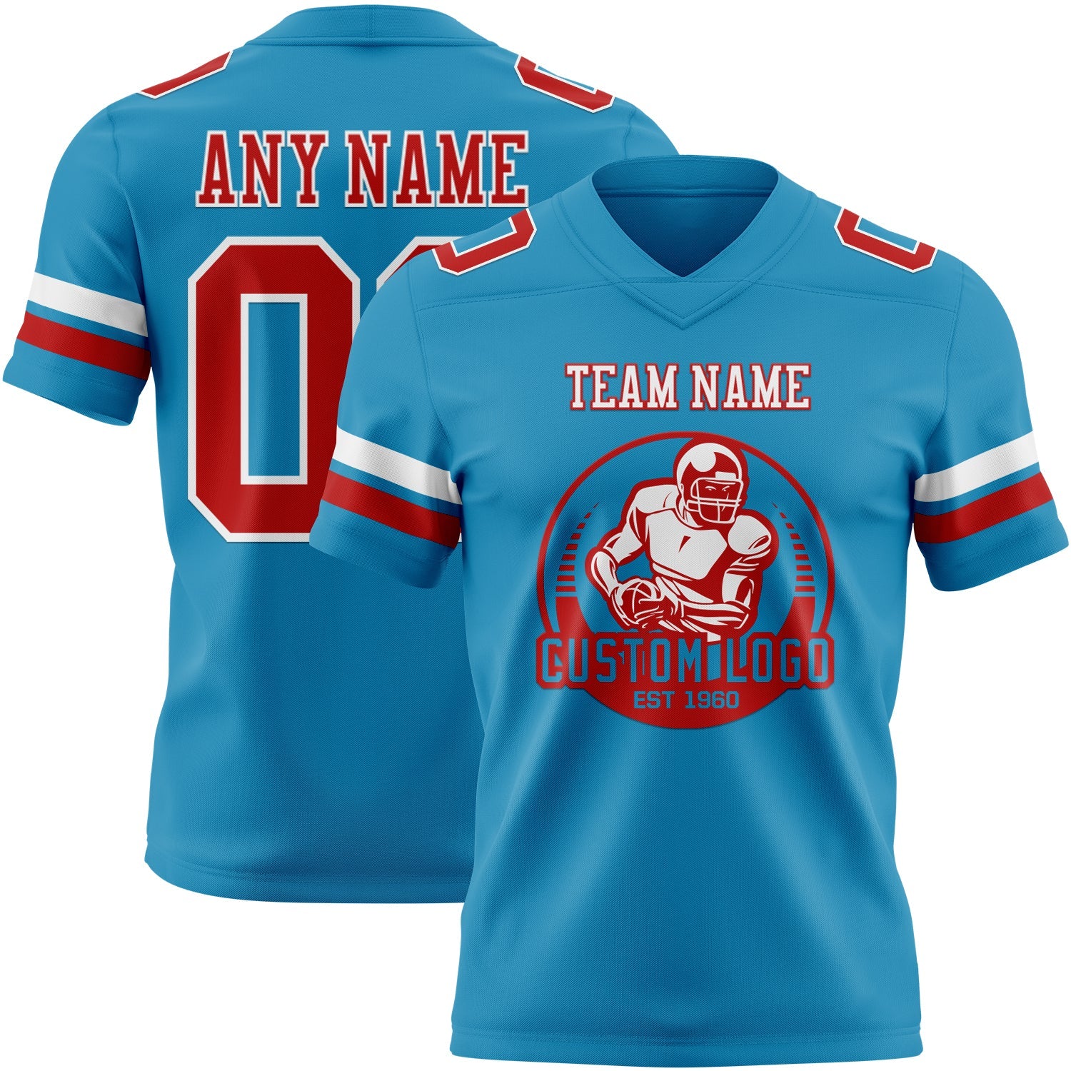Custom Panther Blue Red-White Authentic Football Jersey