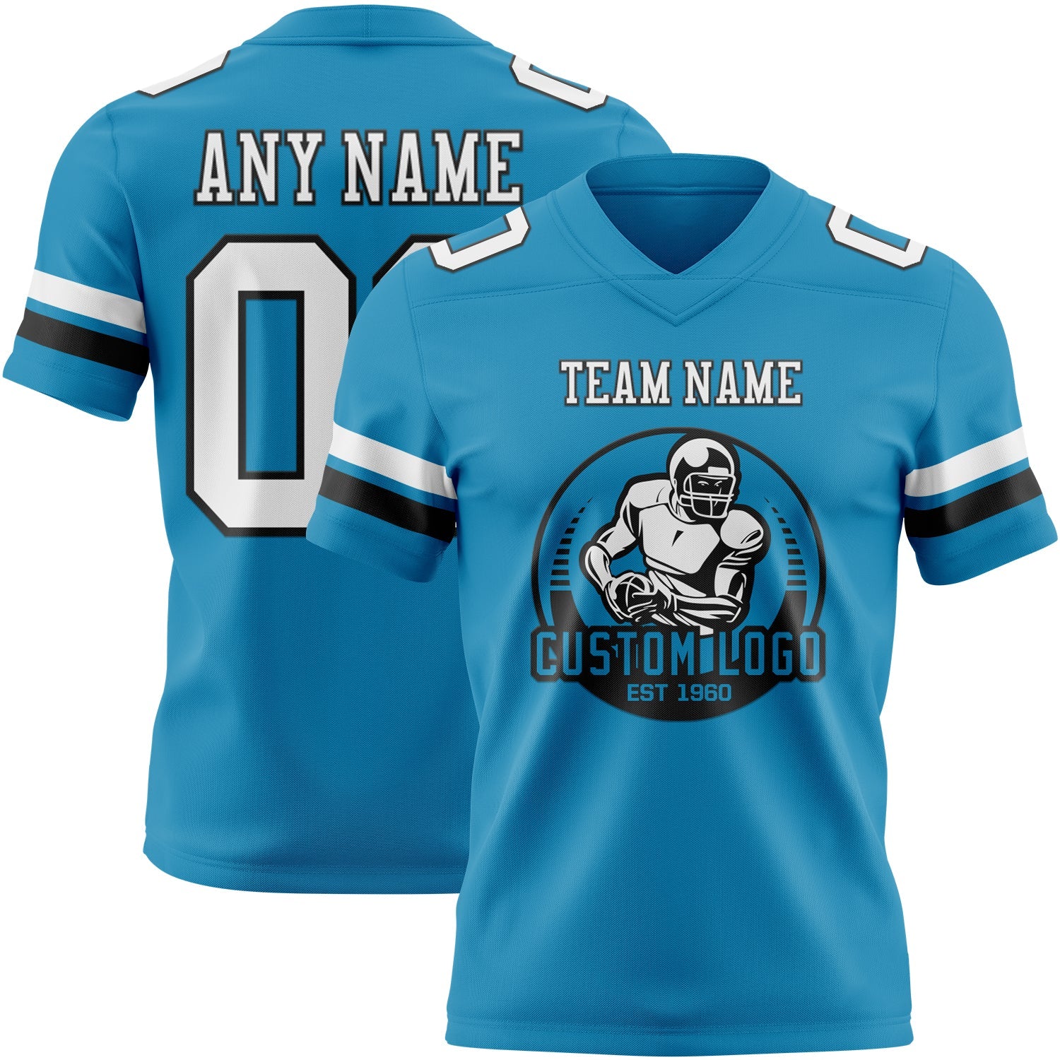 Custom Panther Blue White-Black Authentic Football Jersey