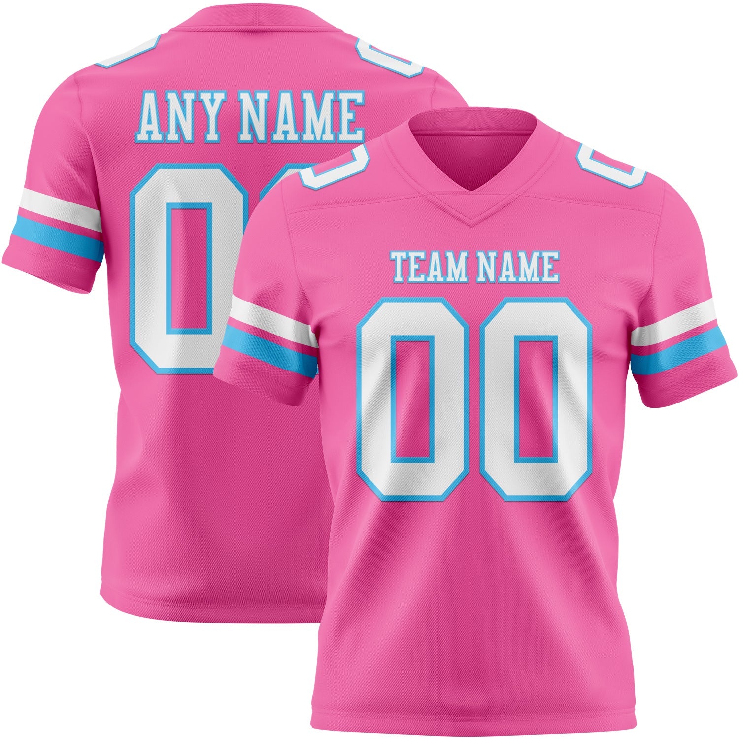 Custom Pink White-Sky Blue Authentic Football Jersey