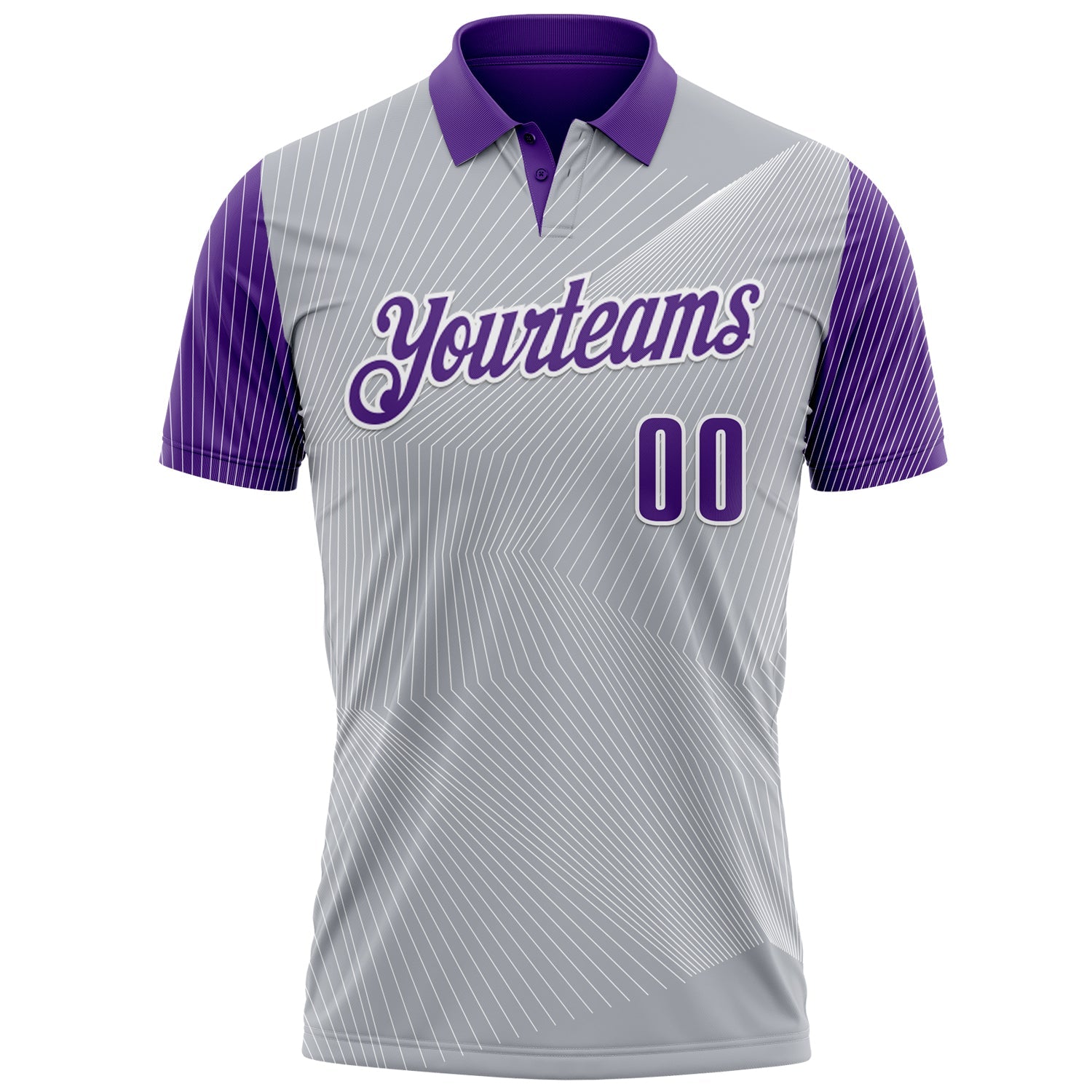 Custom Gray Purple-White 3D Bowling Line Performance Polo Shirt