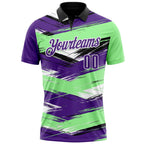Custom Pea Green Purple-Black 3D Bowling Abstract Grunge Art Performance Polo Shirt