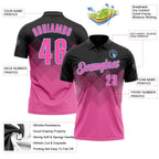 Custom Black Pink-Light Blue 3D Pattern Design Gradient Square Shape Performance Polo Shirt